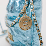 Metallic Light Blue Chanel 22 Mini Handbag / CHANEL