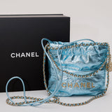 Metallic Light Blue Chanel 22 Mini Handbag / CHANEL