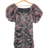 Metallic Navy OXALIS Floral Print Puff Sleeved Dress / ISABEL MARANT - Size 38