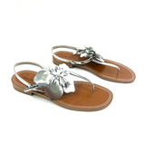 Metallic Silver 3D Flower Slingback Ankle Strap Sandals / MIU MIU - Size 40