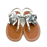Metallic Silver 3D Flower Slingback Ankle Strap Sandals / MIU MIU - Size 40