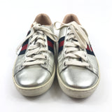 Metallic Silver ACE Dog Embroidered Low Top Sneakers / GUCCI - Size 36.5