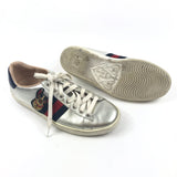 Metallic Silver ACE Dog Embroidered Low Top Sneakers / GUCCI - Size 36.5