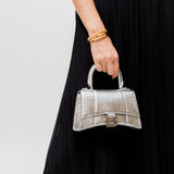 Metallic Silver Hourglass Xs Top-handle Bag / BALENCIAGA