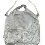 Metallic Silver XL RODEO DRIVE Perforated Calfskin Leather Hobo Bag / CHANEL