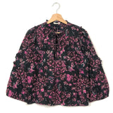 Midnight Blue and Pink Floral Print RANA Cotton Blouse / ULLA JOHNSON - Size 6