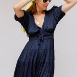 Midnight Blue AZARIA Plisse Satin Mini Dress / ULLA JOHNSON - Size 4