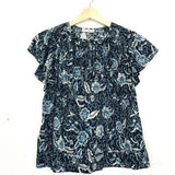 Midnight Blue SHANI Ruffled Floral-print Cotton-blend Voile Top / ULLA JOHNSON - Size 6