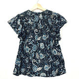 Midnight Blue SHANI Ruffled Floral-print Cotton-blend Voile Top / ULLA JOHNSON - Size 6