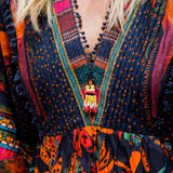 Multicolor Mixed Patchwork Long Sleeves Mini Dress / FARM RIO - Size M