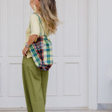 Multicolor Madras Plaid Green Cotton easy Bag / AMIACALVA - Size M