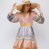 Multicolor ANNEKE Linen Long Sleeves Mini Dress / ZIMMERMANN - Size 2