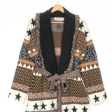 Multicolor ARIA Fringed and Belted Jacquard Cardigan / REGINO - Size S