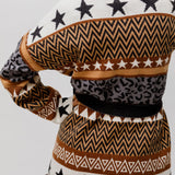 Multicolor ARIA Fringed and Belted Jacquard Cardigan / REGINO - Size S