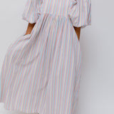 Multicolor CALYPSO Striped Cotton Puffed Sleeves Maxi Dress / THE LABEL EDITION - Size S