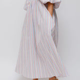 Multicolor CALYPSO Striped Cotton Puffed Sleeves Maxi Dress / THE LABEL EDITION - Size S