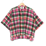 Multicolor Checked Short Sleeves Cotton Blouse / MII EN FORET - Size S