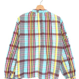 Multicolor Checkered Embroidered Long Sleeves Blouse - One Size