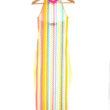 Multicolor Chevron Print Open Back Halterneck Cover-up Dress / MISSONI - Size 38