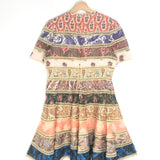 Multicolor DEVI Gathered Linen Spliced Mini Dress / ZIMMERMANN - Size 2