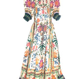 Multicolor GINGER SWING Floral Print Belted Ramie Voile Maxi Dress / ZIMMERMANN - Size 1