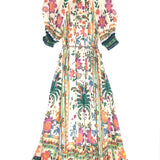 Multicolor GINGER SWING Floral Print Belted Ramie Voile Maxi Dress / ZIMMERMANN - Size 1