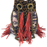 Multicolor Kilim with lred Leather Fringe Bucket Bag / DELPHINE DELAFON