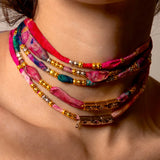 Multicolor Pink Rainbow Sari Link Necklace / VICTORIA LEIVISSA