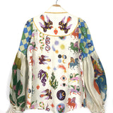 Multicolor Print LOU Linen Baggy Sleeves Shirt / ALEMAIS - Size US 6