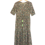 Multicolor Green Printed Short Sleeves Maxi Dress / VANESSA BRUNO - Size 36
