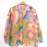 Multicolor Silk-blend Oversized Long Sleeves Blouse - One Size