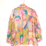 Multicolor Silk-blend Oversized Long Sleeves Blouse - One Size