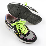 Multicolor Sneakers with Star Patches in Reflective Silver and Green Neon Laces - model RUNNING / GOLDEN GOOSE - Size 37