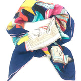 Multicolor Sorbonne Library Inspired Printed Silk Scarf / LONGCHAMP
