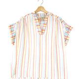 Multicolor Striped Short Sleeves Cotton Blouse  / JOHANNA PARIS - One Size