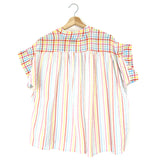 Multicolor Striped Short Sleeves Cotton Blouse  / JOHANNA PARIS - One Size