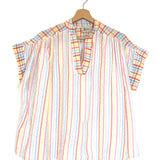 Multicolor Striped Short Sleeves Cotton Top - One Size