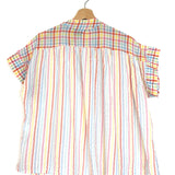 Multicolor Striped Short Sleeves Cotton Top - One Size