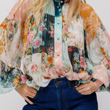 Multicolor WAVELENGTH Floral Pattern Smock Silk Long Sleeves Blouse / ZIMMEMANN - Size 0