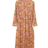 Mustard Cotton Gas Sunset Floral Print Maxi Shirt Dress / XIRENA - Size S