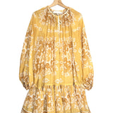 Mustard RAIE Tiered Billow Silk Mini Dress / ZIMMERMANN - Size 2