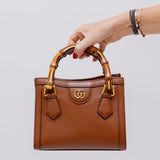 Natural Brown Leather Bamboo DIANA Mini Tote Bag / GUCCI