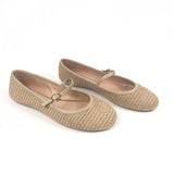 Natural CARLA Leather-trimmed Raffia Mary Jane Ballet Flats / GIANVITO ROSSI - Size 38