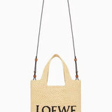 Natural Small LOEWE Font Raffia Tote Bag / LOEWE