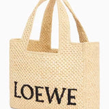 Natural Small LOEWE Font Raffia Tote Bag / LOEWE