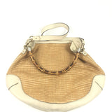 Natural Raffia and Cream Leather Trim Peggy Bamboo Hobo Bag / GUCCI