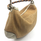 Natural Raffia and Cream Leather Trim Peggy Bamboo Hobo Bag / GUCCI