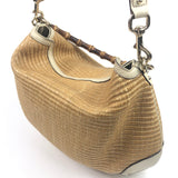 Natural Raffia and Cream Leather Trim Peggy Bamboo Hobo Bag / GUCCI