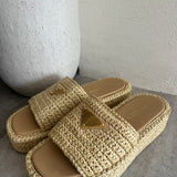 Natural Raffia Flatform Slides / PRADA - Size 38