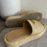 Natural Raffia Flatform Slides / PRADA - Size 38